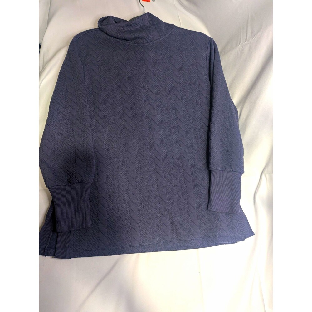 RBX Women’s L Blue Cable-Knit Textured Cowl Neck Long Sleeve Knit Top Stretch